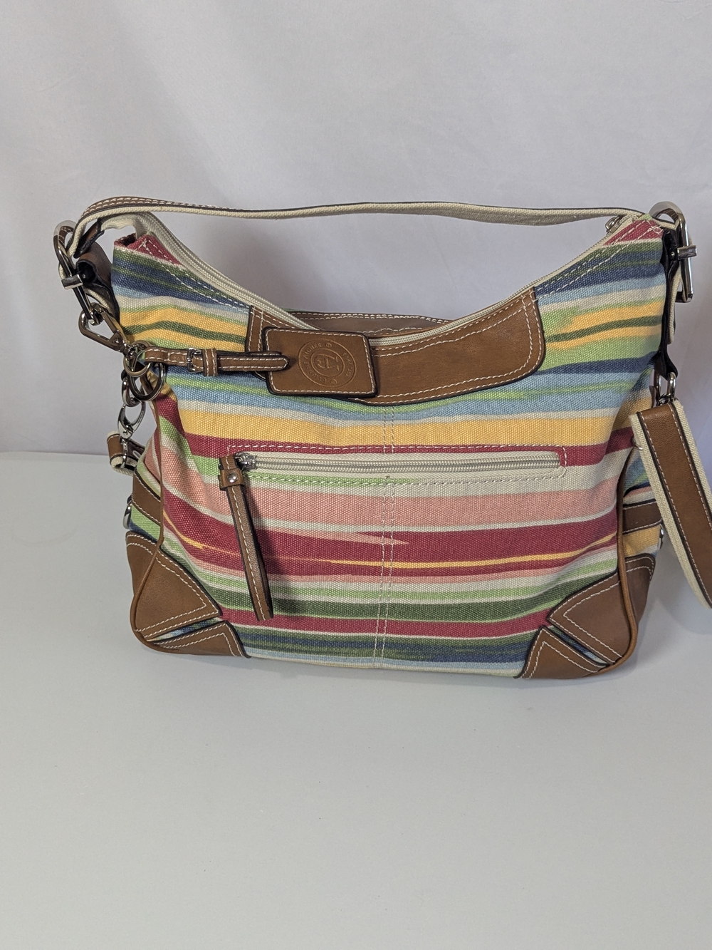 Etienne Aigner Vintage Multicolor Striped Canvas Shoulder Crossbody Bag